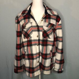 Sage Fleece Lined Plaid Women’s Button Down Jacket with Pockets Size M